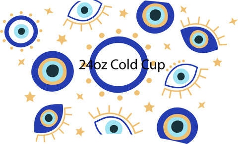 Evil Eye- Blue 24oz Cup Wrap- With Hole