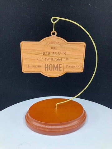 Holiday Ornament- Home Plaque with Personalized Latitude & Longitude Coordinates