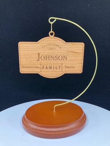 Holiday Ornament- Plaque with Personalized Family Name (City, State, & year established)