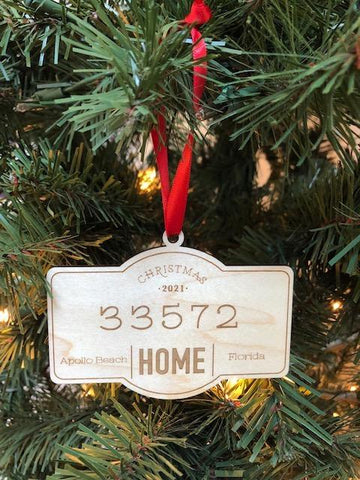 Holiday Ornament- Home Plaque with Personalized Zip Code (and City & State)